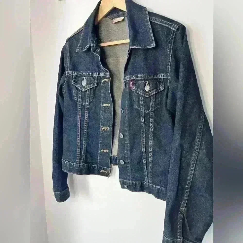 Vintage Levi’s Red Tab 90s Womens Dark Denim Country Western Jacket Medium - Picture 4 of 13